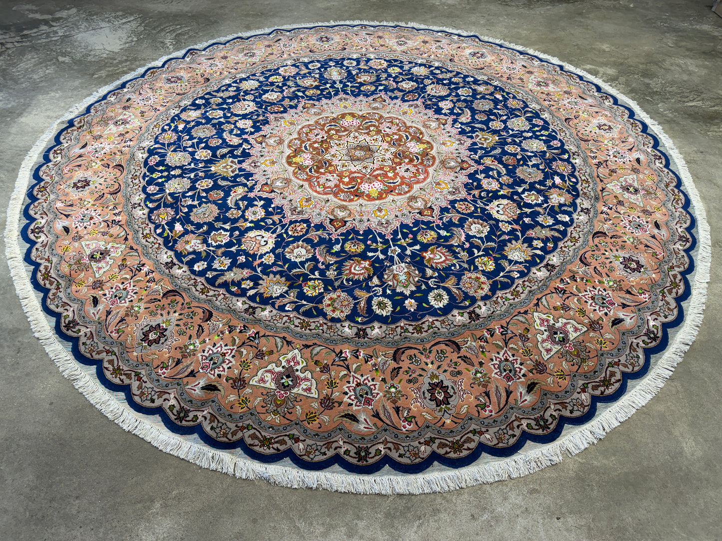 9’6” Diameter Very Fine Hand-Knotted Wool & Silk Round Tabriz Persian Rug - 9x9 Handmade Carpet