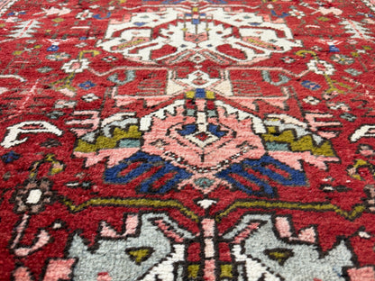 3’10”x10’10” Antique Hand-Knotted Wool Heriz Persian Runner 3x10 Handmade Red Rug