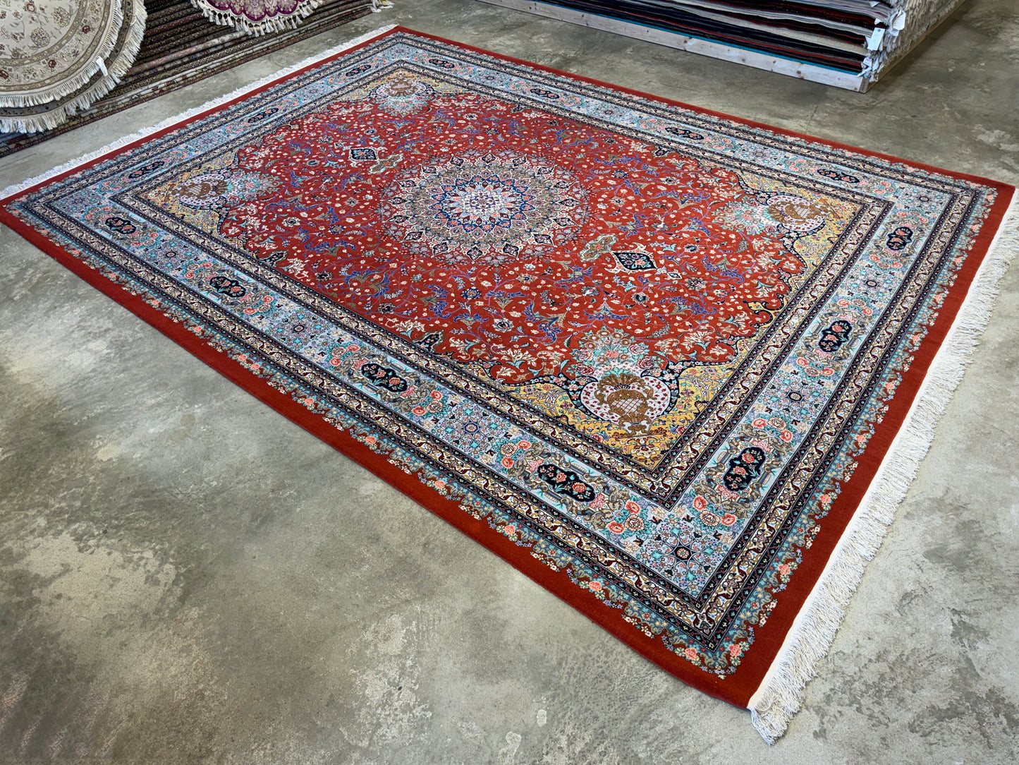 9’8”x13’3” Very Fine Hand-Knotted Persian Tabriz 80 Raj Signed Emad Fakher Area Rug