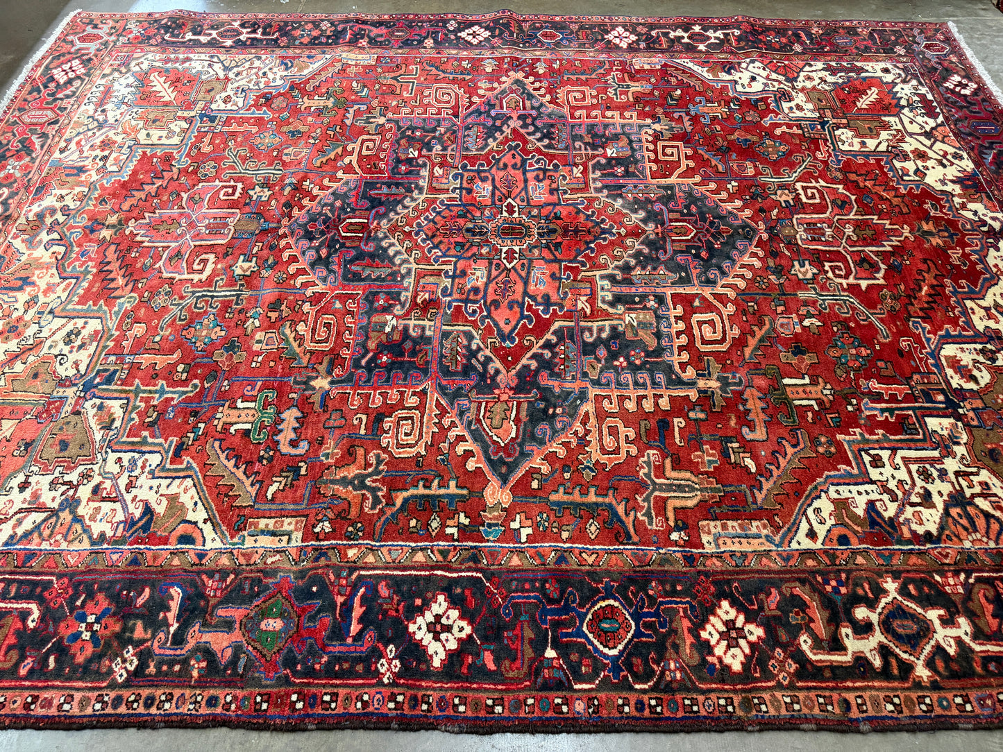 Hand-Knotted Persian Heriz Rug - 9’1”x11’11”