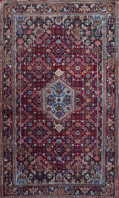 3’4”x5’6” Fine Hand-Knotted Wool IndoBidjar Persian Rug 3x5 Burgundy Handmade Carpet