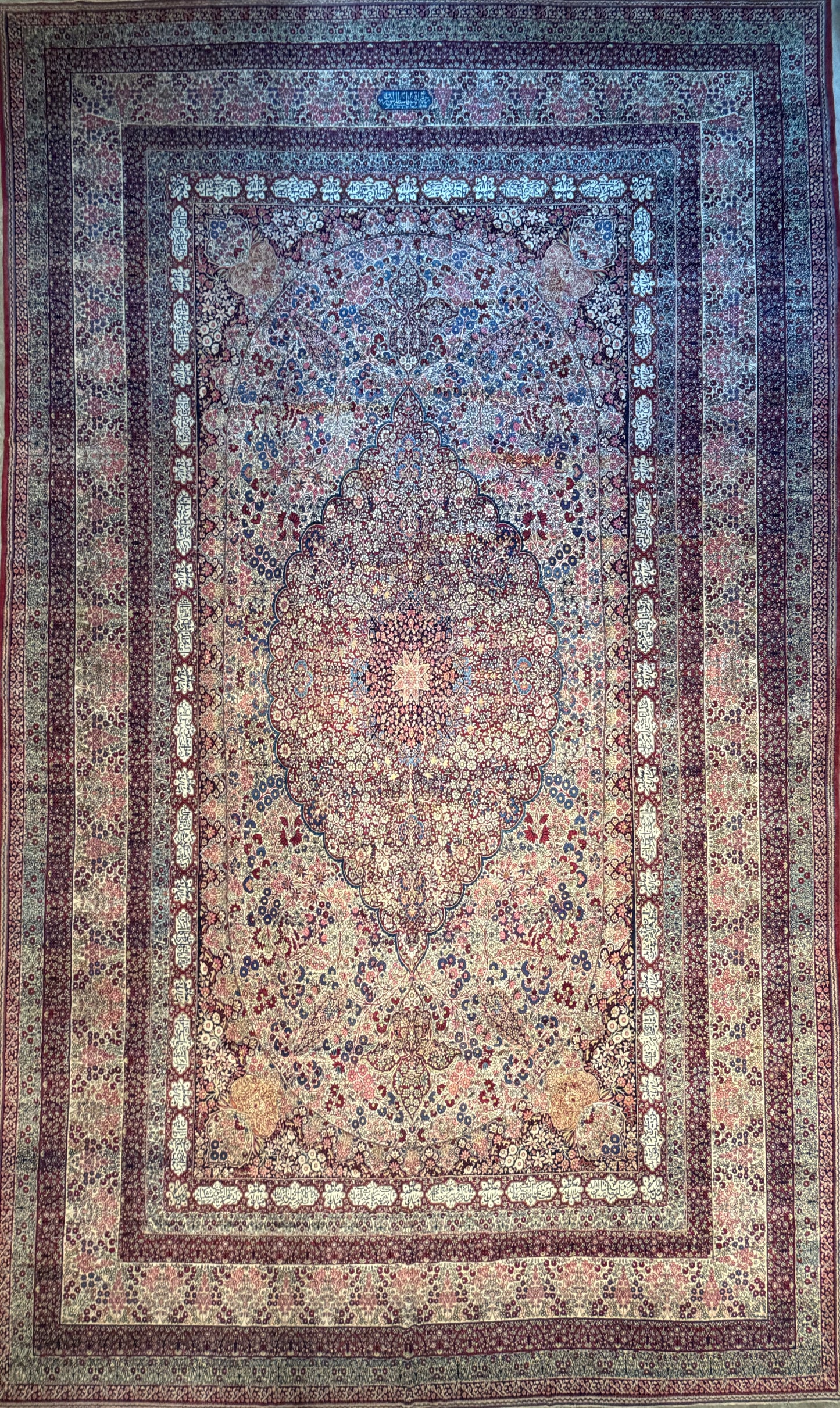 12’11”x21’7” Very Fine Collector Antique Hand-Knotted Signed Persian Kerman Area Rug