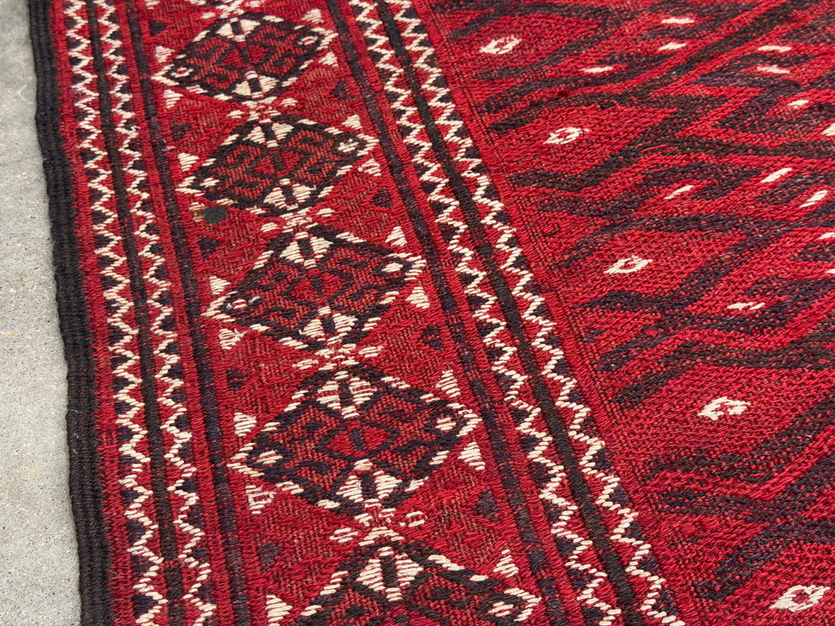 Antique Flatweave Turkaman Rug - 6’9”x13’