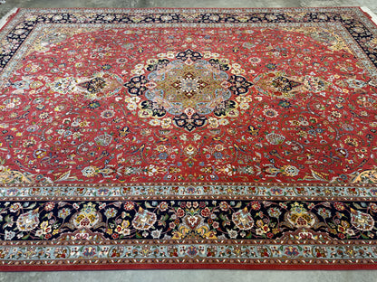 9’8”x13’4” Very Fine Hand-Knotted Persian Tabriz 80 Raj Signed Gharabaghi Area Rug