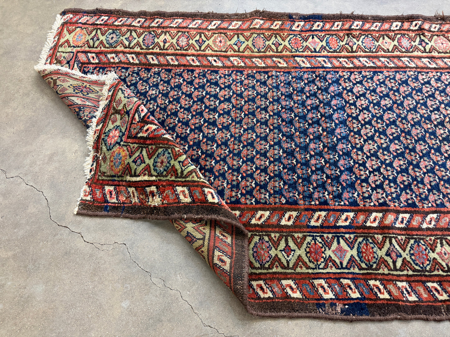 3’x13’9” Antique Hand-Knotted Wool Malayer Persian Runner 3x13 Handmade Blue Green Carpet