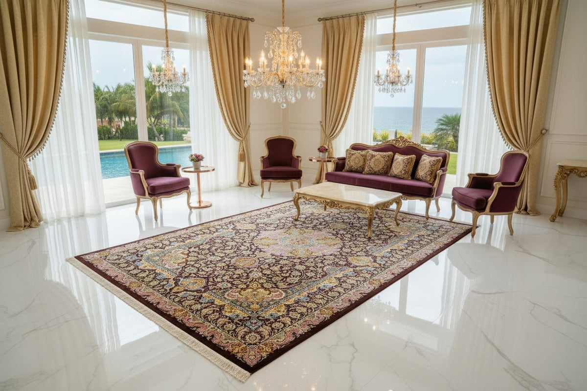 Luxurious Hand-Knotted 100% Silk Persian Qum Rug - Signed Shirazi - 6'9"x10'2"