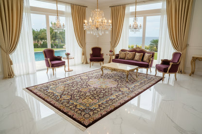 Luxurious Hand-Knotted 100% Silk Persian Qum Rug - Signed Shirazi - 6'9"x10'2"