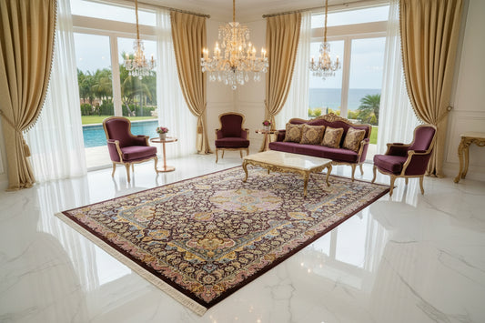 Luxurious Hand-Knotted 100% Silk Persian Qum Rug - Signed Shirazi - 6'9"x10'2"