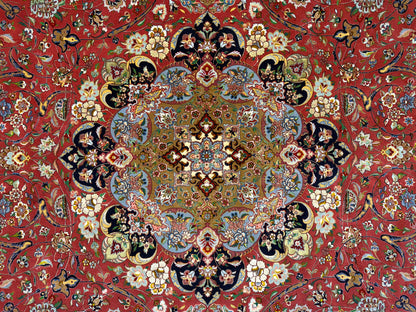 9’8”x13’4” Very Fine Hand-Knotted Persian Tabriz 80 Raj Signed Gharabaghi Area Rug