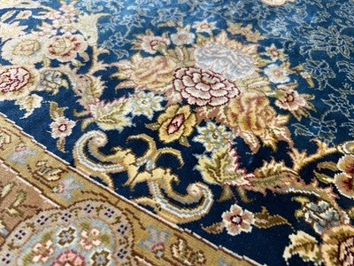 8’ Diameter Luxurious Hand-knotted Silk Round Rug - Handmade Blue Signed 8x8