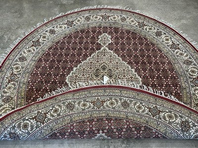 6’ Diameter Hand-knotted Wool Round Area Rug - Handmade Carpet 6x6 Burgandy Mahi Design