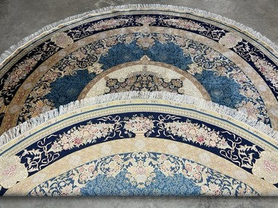 8’ Diameter Luxurious Hand-knotted Silk Round Rug - Handmade Blue Signed 8x8