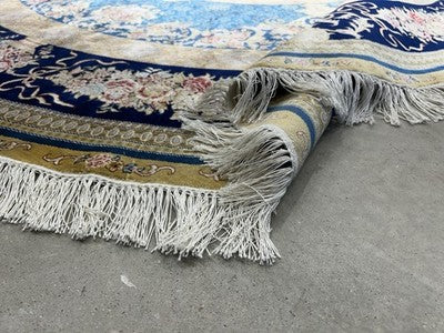 8’ Diameter Luxurious Hand-knotted Silk Round Rug - Handmade Blue Signed 8x8