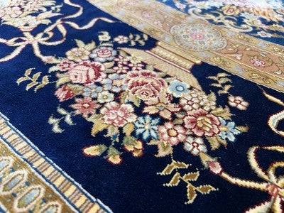 8’ Diameter Luxurious Hand-knotted Silk Round Rug - Handmade Blue Signed 8x8