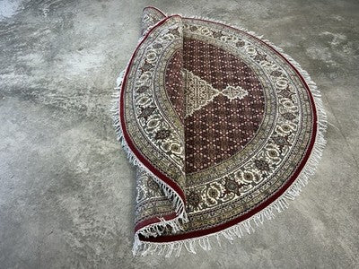 6’ Diameter Hand-knotted Wool Round Area Rug - Handmade Carpet 6x6 Burgandy Mahi Design