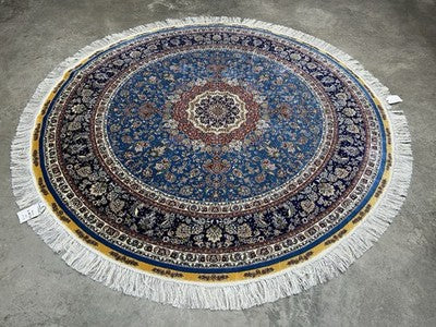 6’ Diameter Luxurious Hand-knotted 100% Silk Round Rug Handmade Blue 6x6