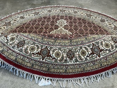 6’ Diameter Hand-knotted Wool Round Area Rug - Handmade Carpet 6x6 Burgandy Mahi Design