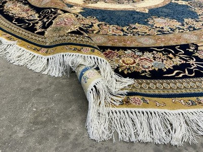 8’ Diameter Luxurious Hand-knotted Silk Round Rug - Handmade Blue Signed 8x8