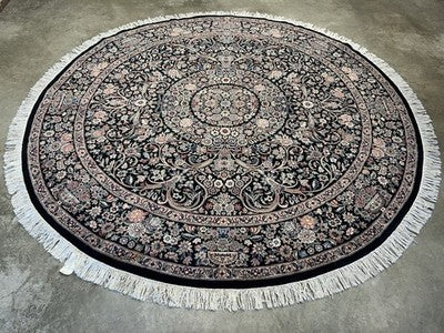 8’ Diameter Fine Hand-knotted Wool Round PakPersian Area Rug - Handmade Carpet 8x8 Black
