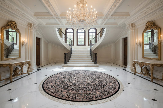 8’ Diameter Fine Hand-knotted Wool Round PakPersian Area Rug - Handmade Carpet 8x8 Black