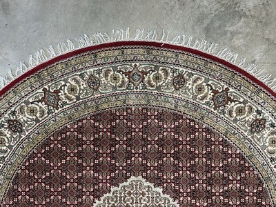 6’ Diameter Hand-knotted Wool Round Area Rug - Handmade Carpet 6x6 Burgandy Mahi Design