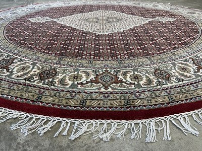 6’ Diameter Hand-knotted Wool Round Area Rug - Handmade Carpet 6x6 Burgandy Mahi Design