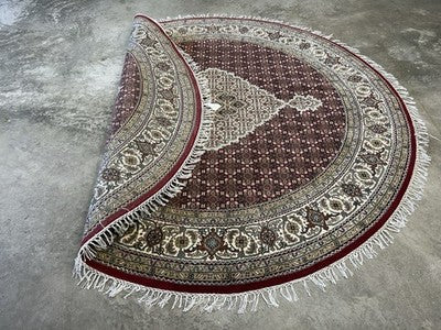 6’ Diameter Hand-knotted Wool Round Area Rug - Handmade Carpet 6x6 Burgandy Mahi Design