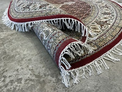 6’ Diameter Hand-knotted Wool Round Area Rug - Handmade Carpet 6x6 Burgandy Mahi Design