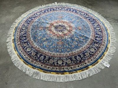 6’ Diameter Luxurious Hand-knotted 100% Silk Round Rug Handmade Blue 6x6