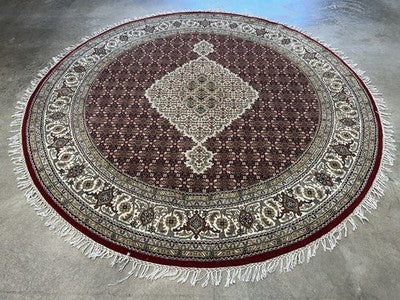 6’ Diameter Hand-knotted Wool Round Area Rug - Handmade Carpet 6x6 Burgandy Mahi Design