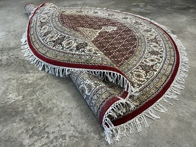 6’ Diameter Hand-knotted Wool Round Area Rug - Handmade Carpet 6x6 Burgandy Mahi Design