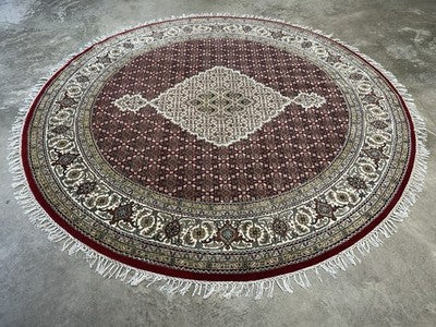 6’ Diameter Hand-knotted Wool Round Area Rug - Handmade Carpet 6x6 Burgandy Mahi Design