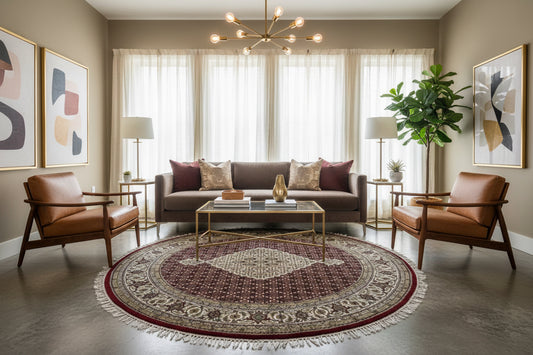 6’ Diameter Hand-knotted Wool Round Area Rug - Handmade Carpet 6x6 Burgandy Mahi Design