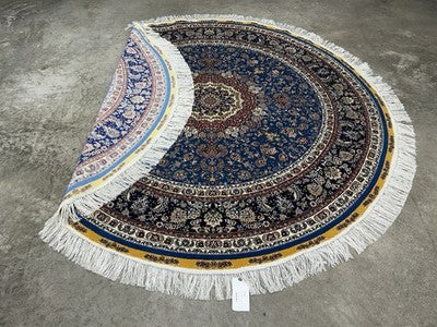6’ Diameter Luxurious Hand-knotted 100% Silk Round Rug Handmade Blue 6x6