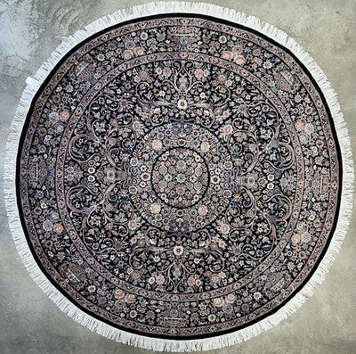 8’ Diameter Fine Hand-knotted Wool Round PakPersian Area Rug - Handmade Carpet 8x8 Black
