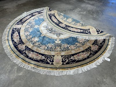 8’ Diameter Luxurious Hand-knotted Silk Round Rug - Handmade Blue Signed 8x8