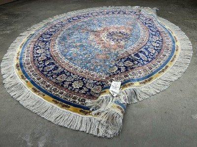 6’ Diameter Luxurious Hand-knotted 100% Silk Round Rug Handmade Blue 6x6