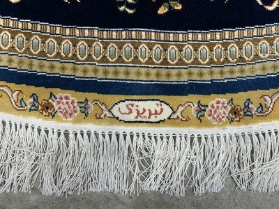 8’ Diameter Luxurious Hand-knotted Silk Round Rug - Handmade Blue Signed 8x8