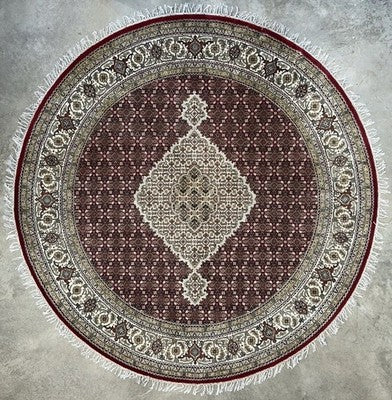 6’ Diameter Hand-knotted Wool Round Area Rug - Handmade Carpet 6x6 Burgandy Mahi Design