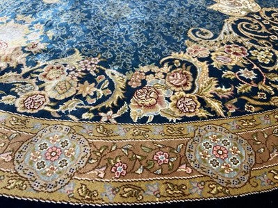 8’ Diameter Luxurious Hand-knotted Silk Round Rug - Handmade Blue Signed 8x8