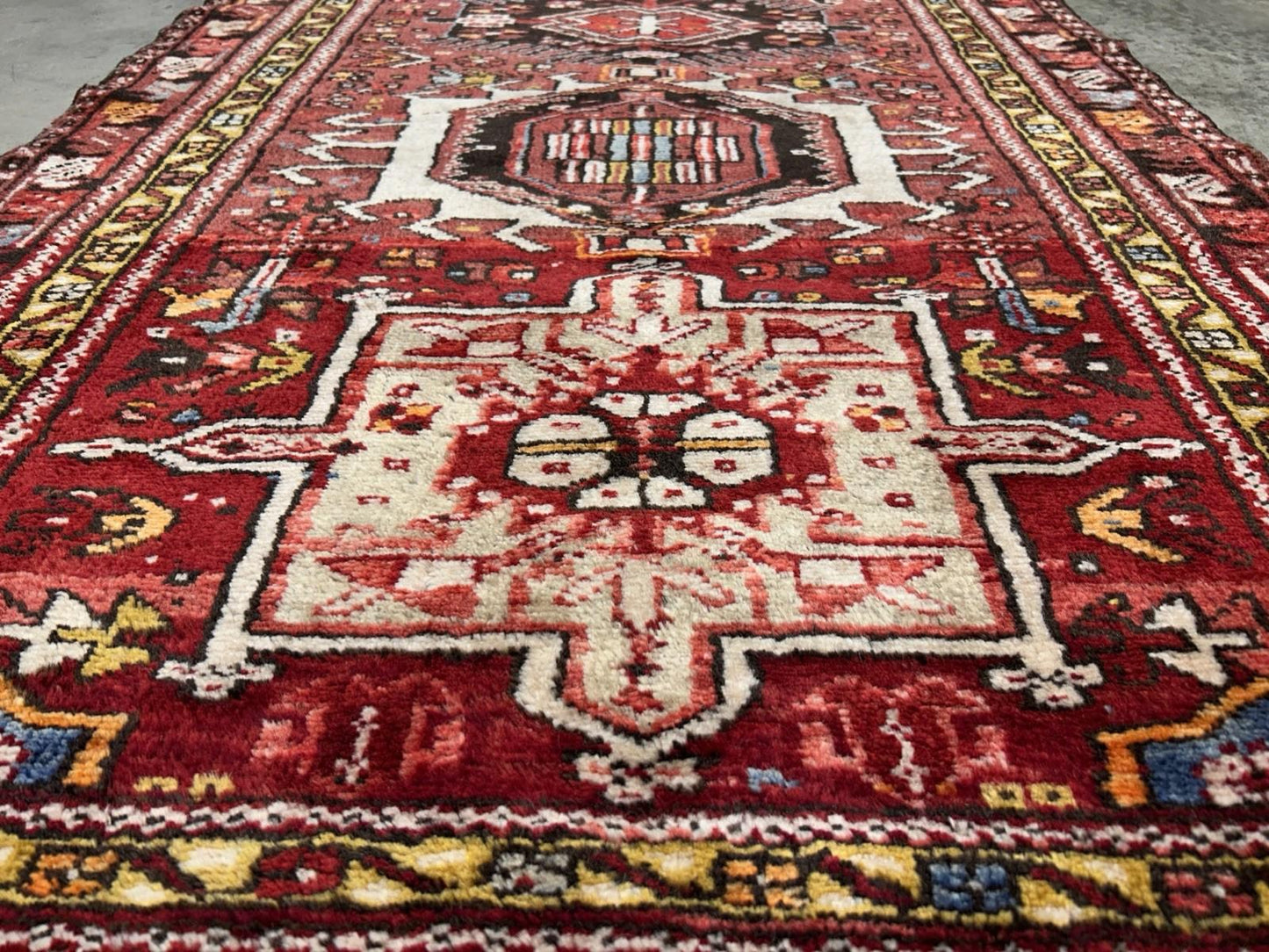 3'3”x12’2” Antique Hand-knotted Wool Herize Runner Rug - Handmade Red 3x12