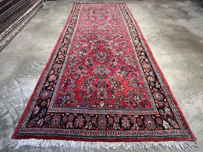 5’7”x14’8” Antique Hand-knotted Wool Sarouk Runner Rug - Handmade Red 5x14