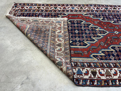 4'3"x6'8" Antique Hand-knotted Wool Qashqaei Area Rug - Handmade 4x6 Carpet