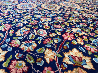 11'1"x15'10" Semi-Antique Hand-Knotted Handmade Kashmare Persiane Rug Navy Blue