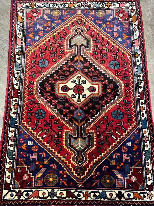 2'10"x4'2" Hand-Knotted Wool Hamadan Persian Rug