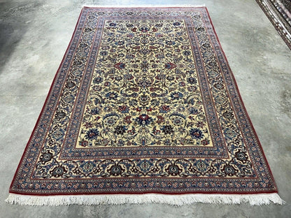 4’11”x7’6” Hand-Knotted Fine Antique Wool Nain Area Rug - All-over Carpet