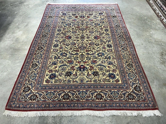 4’11”x7’6” Hand-Knotted Fine Antique Wool Nain Area Rug - All-over Carpet