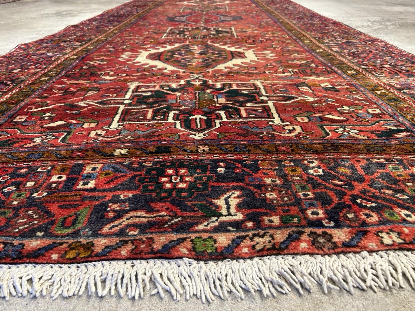 5’x12’10” Antique Hand-knotted Wool Herize Runner Rug - Handmade Red 5x13