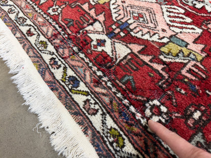 3’10”x10’10” Antique Hand-Knotted Wool Heriz Persian Runner 3x10 Handmade Red Rug
