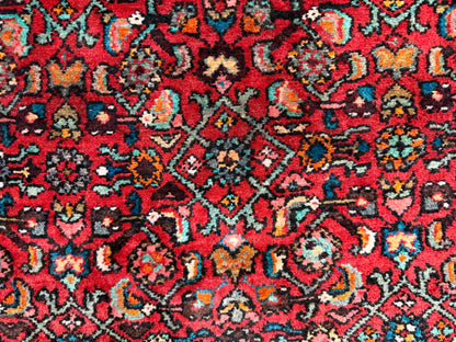 4’10”x10’3” Vintage Hand-Knotted Wool Hamadan Persian Rug 4x10 Red Handmade Tribal Carpet